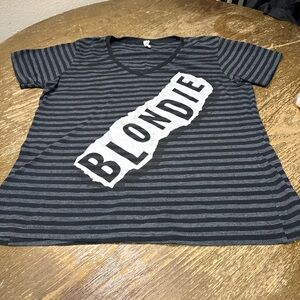 Faded Glory Black and Gray Striped V-Neck Tee
